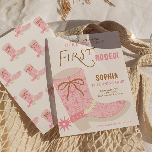 1st Birthday Cowgirl First Rodeo  Invite 招待状