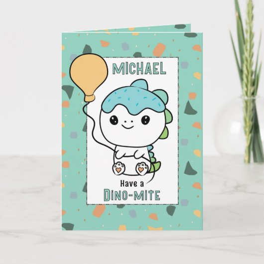 1st Birthday Cute Dinosaur Cartoon Adorable  カード (正面)