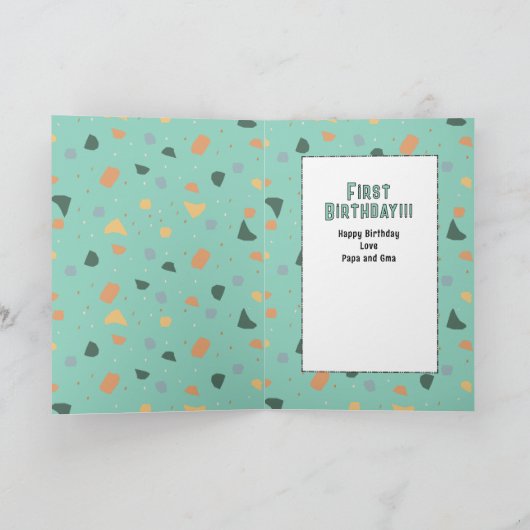 1st Birthday Cute Dinosaur Cartoon Adorable  カード (内部)