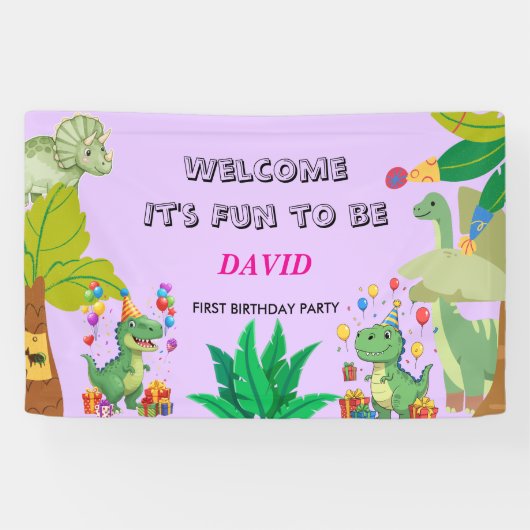 1st Birthday Dinosaur Minimal baby boy 横断幕 (横)