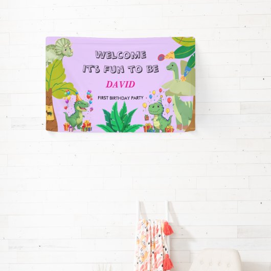 1st Birthday Dinosaur Minimal baby boy 横断幕 (インサイチュ)