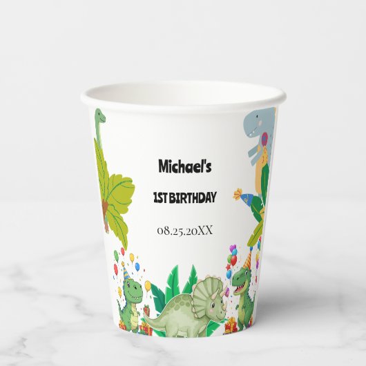 1st Birthday Dinosaur Minimal baby boy 紙コップ (裏面)