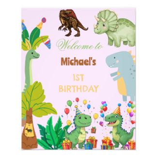 1st Birthday Dinosaur Minimal baby welcome sign フォトプリント