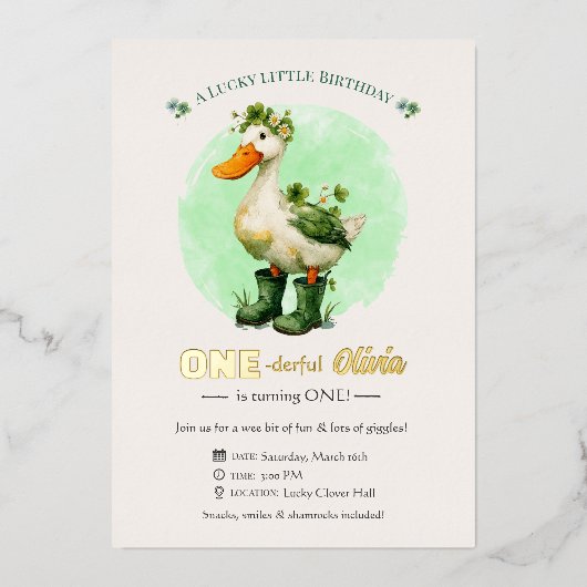 1st Birthday Foil Invitation Card | St. Patrick's 箔招待状 (正面)
