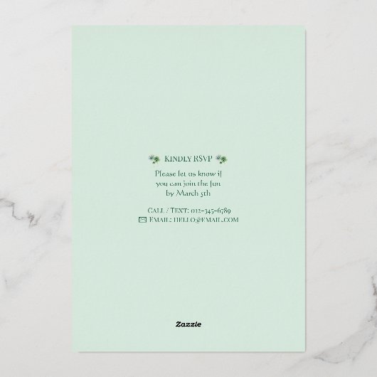 1st Birthday Foil Invitation Card | St. Patrick's  箔招待状 (裏面)