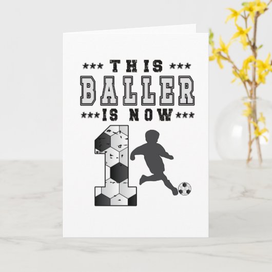 1st Birthday Gift Soccer Player 1 Year Old Boy カード (黄色い花)