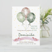 1st birthday girl招待状，女の子の誕生日パーティー，緑 招待状 (スタンド正面)