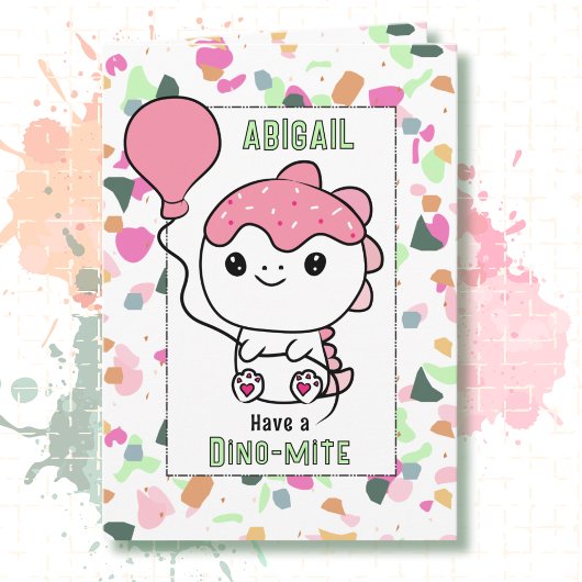 1st Birthday Girl Dinosaur Cartoon Adorable  カード