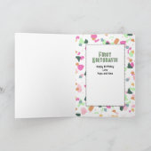 1st Birthday Girl Dinosaur Cartoon Adorable  カード (内部)