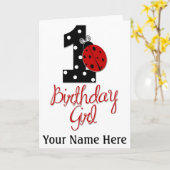 1st Birthday Girl - Lady Bug - 1 - Ladybug カード (黄色い花)