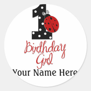 1st Birthday Girl - Lady Bug - 1 - Ladybug ラウンドシール