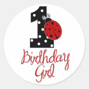 1st Birthday Girl - Lady Bug - 1 - Ladybug ラウンドシール