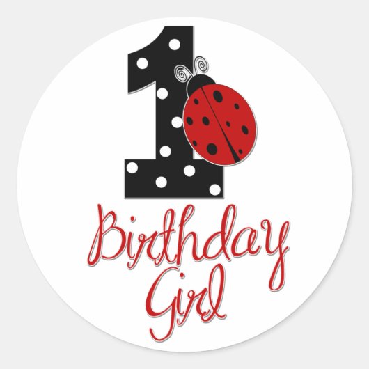 1st Birthday Girl - Lady Bug - 1 - Ladybug ラウンドシール (正面)