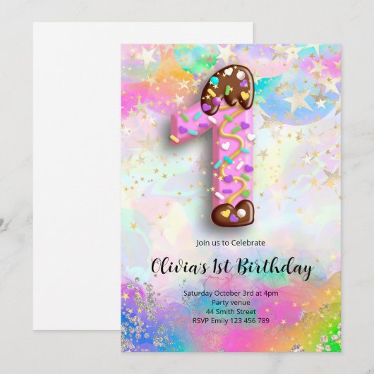 1st Birthday Girls Invitation 招待状 (正面/裏面)