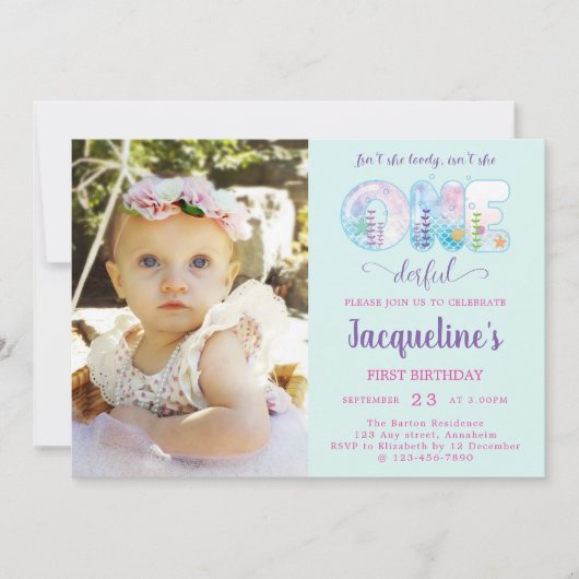 1st Birthday Girls Under The Sea Pretty 招待状 (正面)