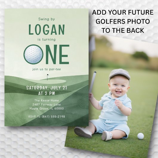 1st Birthday Golf Par-tee Photo Watercolor  招待状