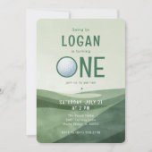 1st Birthday Golf Par-tee Photo Watercolor  招待状 (正面)