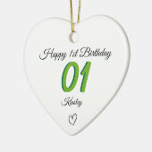 1st Birthday green Shadow Monogram heart baby セラミックオーナメント (左)