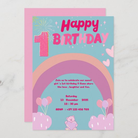 1st birthday invitation 招待状 (正面/裏面)