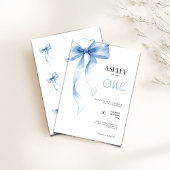 1st Birthday Invitation Blue Bow for Girls 招待状