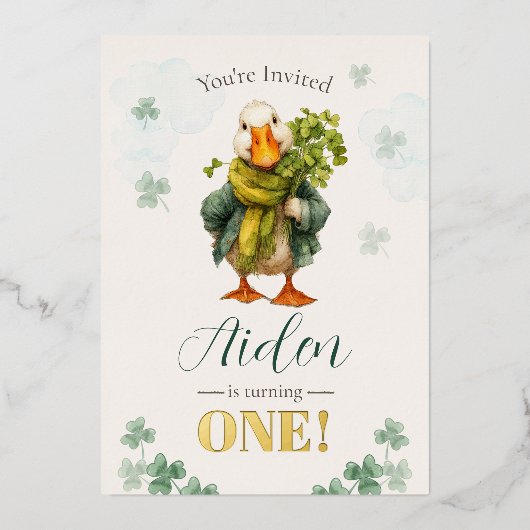 1st Birthday Invitation Card - St. Patrick's Day 箔招待状 (正面)