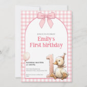 1st Birthday Invitation Gingham Duck Theme Kaart 招待状 (正面)