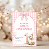1st Birthday Invitation Gingham Duck Theme Kaart 招待状