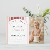 1st Birthday Invitation • Photo Template Red Strip 招待状 (スタンド正面)