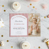 1st Birthday Invitation • Photo Template Red Strip 招待状