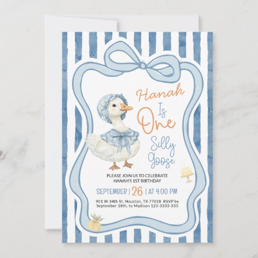 1st Birthday Invitation, Silly Goose Birthday  招待状 (正面)