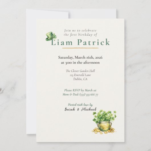1st Birthday Invitation St. Patrick's Day Card 招待状 (裏面)