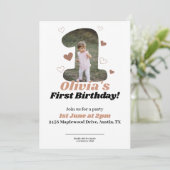 1st Birthday Minimalist Beige Teddy Hearts セーブザデート (スタンド正面)