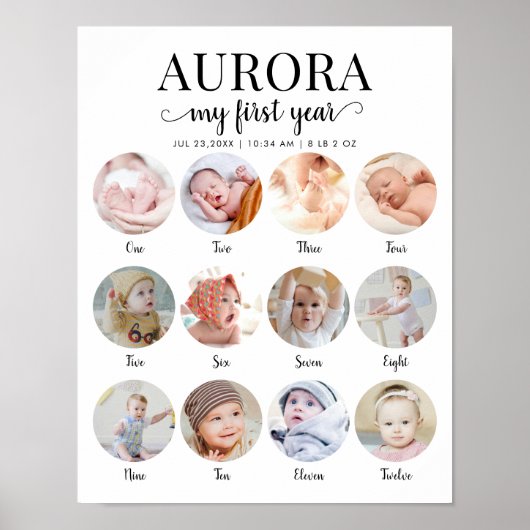 1st Birthday My First Year Milestone Photo Collage ポスター (正面)