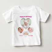 1st Birthday name age photo collage baby girl ベビーTシャツ (正面)