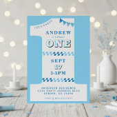 1st Birthday Party Boys Blue One 招待状