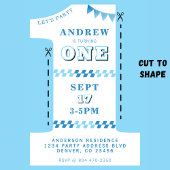 1st Birthday Party Boys Blue One 招待状