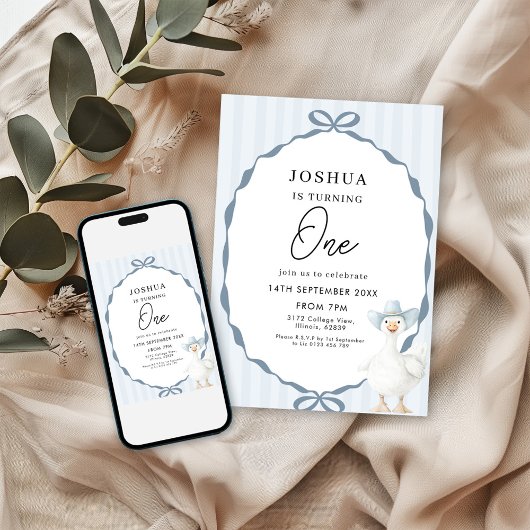 1st Birthday Party Cute Duck  招待状