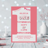 1st Birthday Party Girls Pink One 招待状