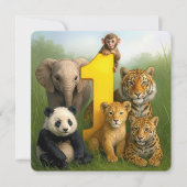 1st Birthday Party Wildlife Animal Babies 招待状 (正面)