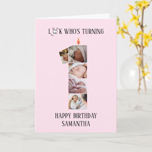 1st Birthday Photo Card カード (黄色い花)