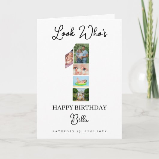 1st Birthday Photo Collage Custom Number 1  カード (正面)