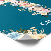 1st Birthday Photo Teal Collage Blue Yellow Flower ポスター (角)