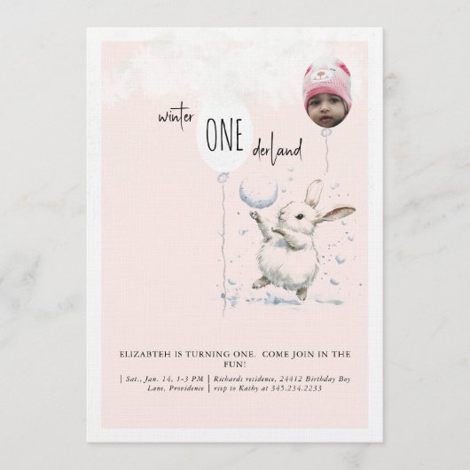 1st Birthday Photo Winter Wonderland Birthday  招待状 (正面)