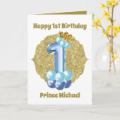 1st Birthday Prince追加の名前気持ち カード (黄色い花)