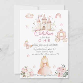 1st Birthday Princess Girl Invitation 招待状