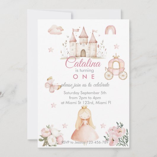 1st Birthday Princess Girl Invitation 招待状 (正面)