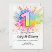 1st Birthday Rainbow Paint Splash Invitation 招待状 (正面)