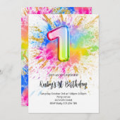 1st Birthday Rainbow Paint Splash Invitation 招待状 (正面/裏面)