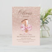 1st Birthday Rose Pink Gold  Bow Birthday Party  招待状 (スタンド正面)