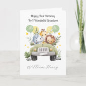 1st Birthday Safari Car Trio Birthday Card カード (正面)